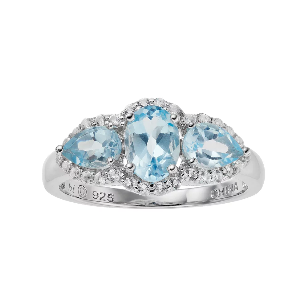Gemminded Sterling Silver Blue & White Topaz 3-Stone Ring 3 Gemminded Sterling Silver Blue & White Topaz 3-Stone Ring