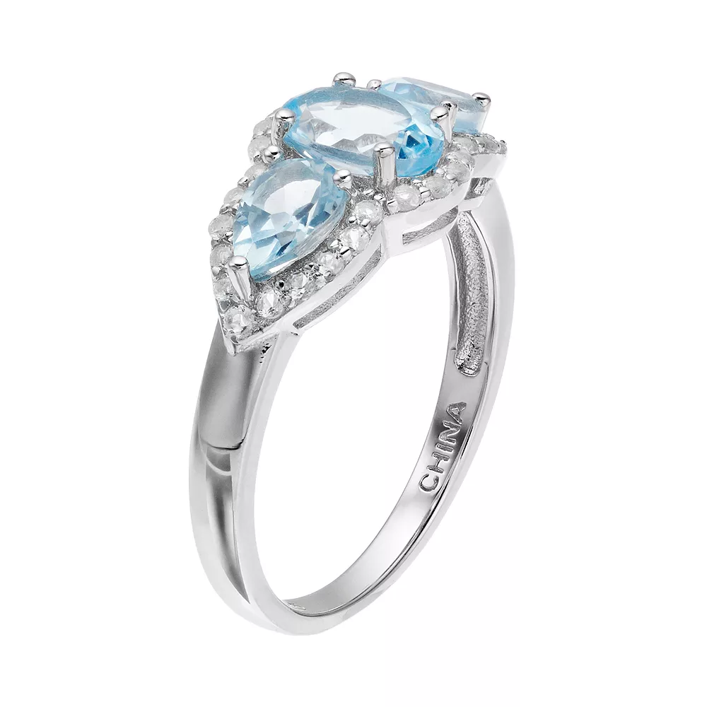 Gemminded Sterling Silver Blue & White Topaz 3-Stone Ring 4 Gemminded Sterling Silver Blue & White Topaz 3-Stone Ring - Image 2