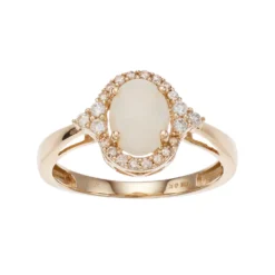 Gemminded 10k Gold Opal & 1/6 Carat T.W. Diamond Oval Halo Ring