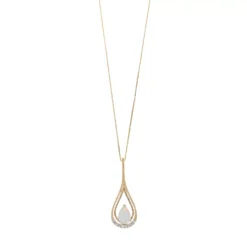 Gemminded 10k White Gold Lab-Created White Opal & Diamond Accent Teardrop Pendant