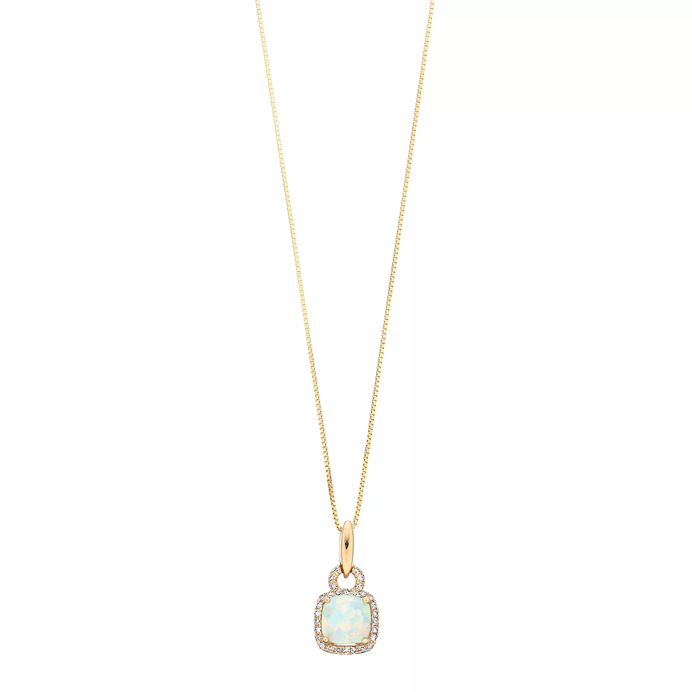 Gemminded 10k Gold Opal 1/10 Carat T.W. Diamond Pendant Necklace 3 Gemminded 10k Gold Opal 1/10 Carat T.W. Diamond Pendant Necklace