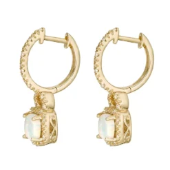 Gemminded 10k Gold Opal 1/7 Carat T.W. Diamond Hoop Drop Earrings -Gemminded Jewelry 3495040 ALT2
