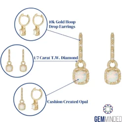 Gemminded 10k Gold Opal 1/7 Carat T.W. Diamond Hoop Drop Earrings -Gemminded Jewelry 3495040 ALT5