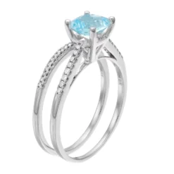 Gemminded 10k White Gold Aquamarine 1/7 Carat T.W. Diamond Ring -Gemminded Jewelry 3495041 ALT
