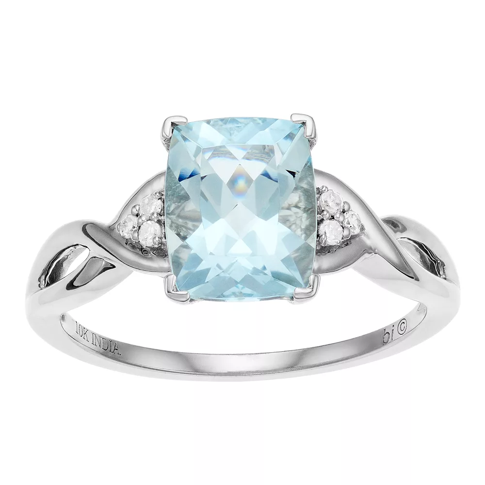 Gemminded 10k White Gold Aquamarine Diamond Accent Ring 3 Gemminded 10k White Gold Aquamarine Diamond Accent Ring