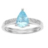 Gemminded 10k White Gold Pear Aquamarine 1/7 Carat T.W. Diamond Ring -Gemminded Jewelry 3495045