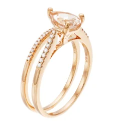 Gemminded 10k Rose Gold Pear Morganite 1/7 Carat Diamond Ring -Gemminded Jewelry 3495046 ALT