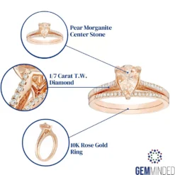 Gemminded 10k Rose Gold Pear Morganite 1/7 Carat Diamond Ring -Gemminded Jewelry 3495046 ALT5