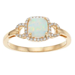 Gemminded 10k Yellow Gold Opal 1/10 Carat T.W. Diamond Ring