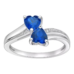 Gemminded Sterling Silver Gemstone & Diamond Accent Double Heart Bypass Ring