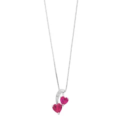 Gemminded Sterling Silver Gemstone & Diamond Accent Double Heart Pendant Necklace