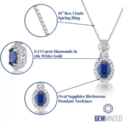 Gemminded 10k White Gold Sapphire & 1/7 Carat T.W. Diamond Pendant Necklace -Gemminded Jewelry 3712368 ALT5