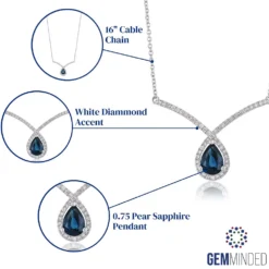 Gemminded 10k White Gold Sapphire & 1/5 Carat T.W. Diamond V Necklace -Gemminded Jewelry 3712372 ALT5