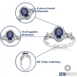 Gemminded 10k White Gold Sapphire & 1/4 Carat T.W. Oval Halo Ring -Gemminded Jewelry 3712373 ALT5