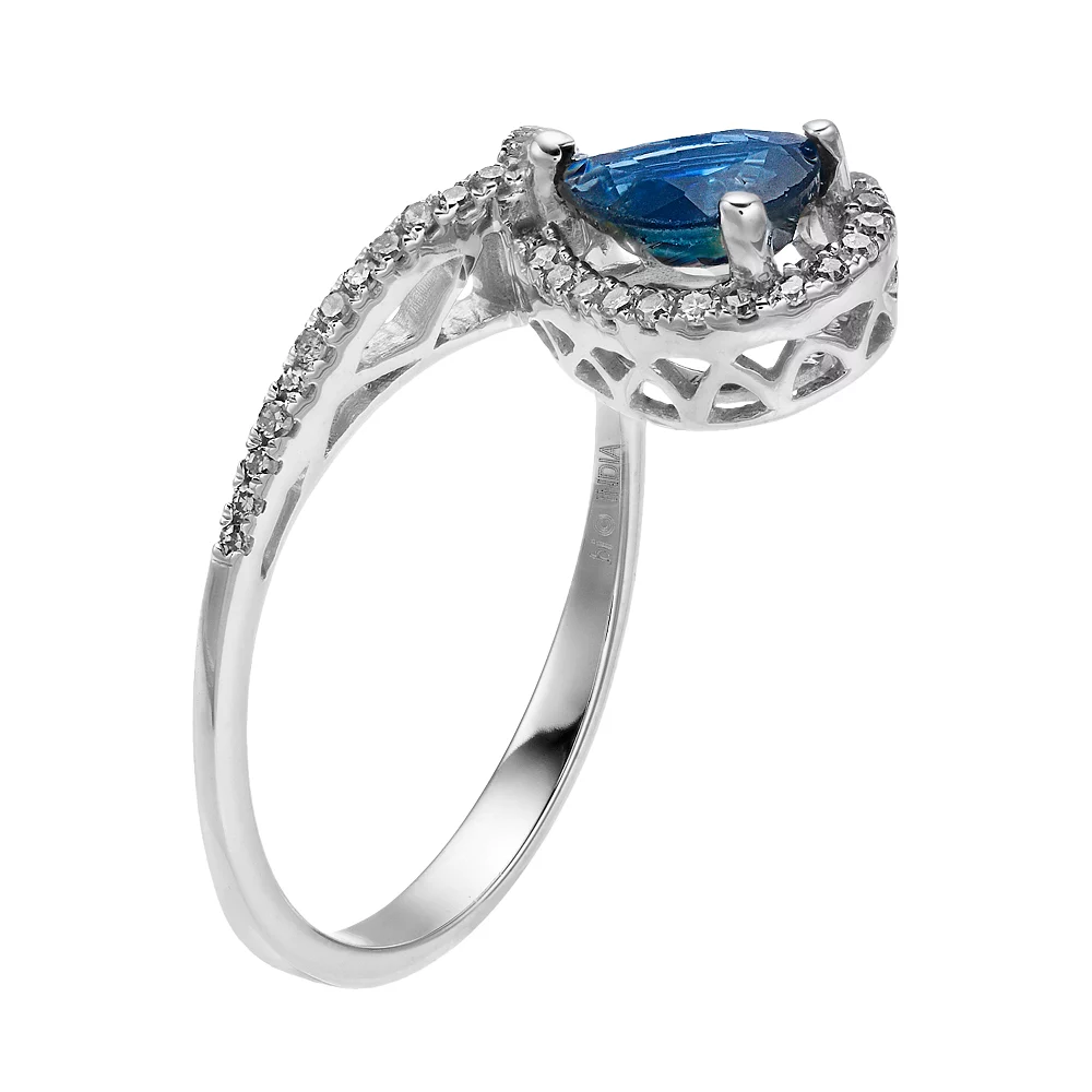 Gemminded 10k White Gold Sapphire Teardrop & 1/6 Carat T.W. Diamond Ring 4 Gemminded 10k White Gold Sapphire Teardrop & 1/6 Carat T.W. Diamond Ring - Image 2