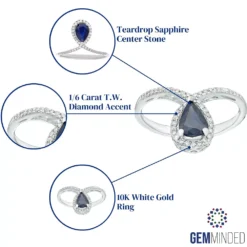 Gemminded 10k White Gold Sapphire Teardrop & 1/6 Carat T.W. Diamond Ring 7 Gemminded 10k White Gold Sapphire Teardrop & 1/6 Carat T.W. Diamond Ring -Gemminded Jewelry 3712375 ALT5