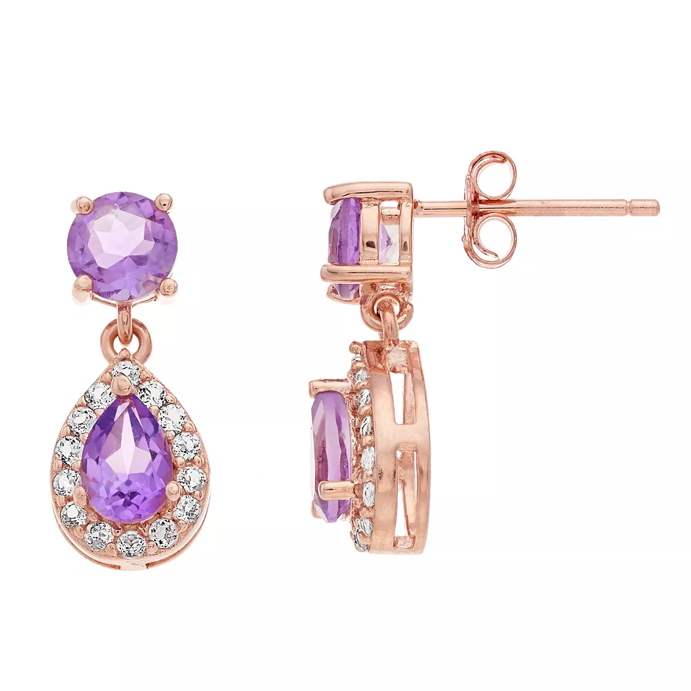 Gemminded 18k Rose Gold Over Silver Amethyst Drop Earrings 3 Gemminded 18k Rose Gold Over Silver Amethyst Drop Earrings