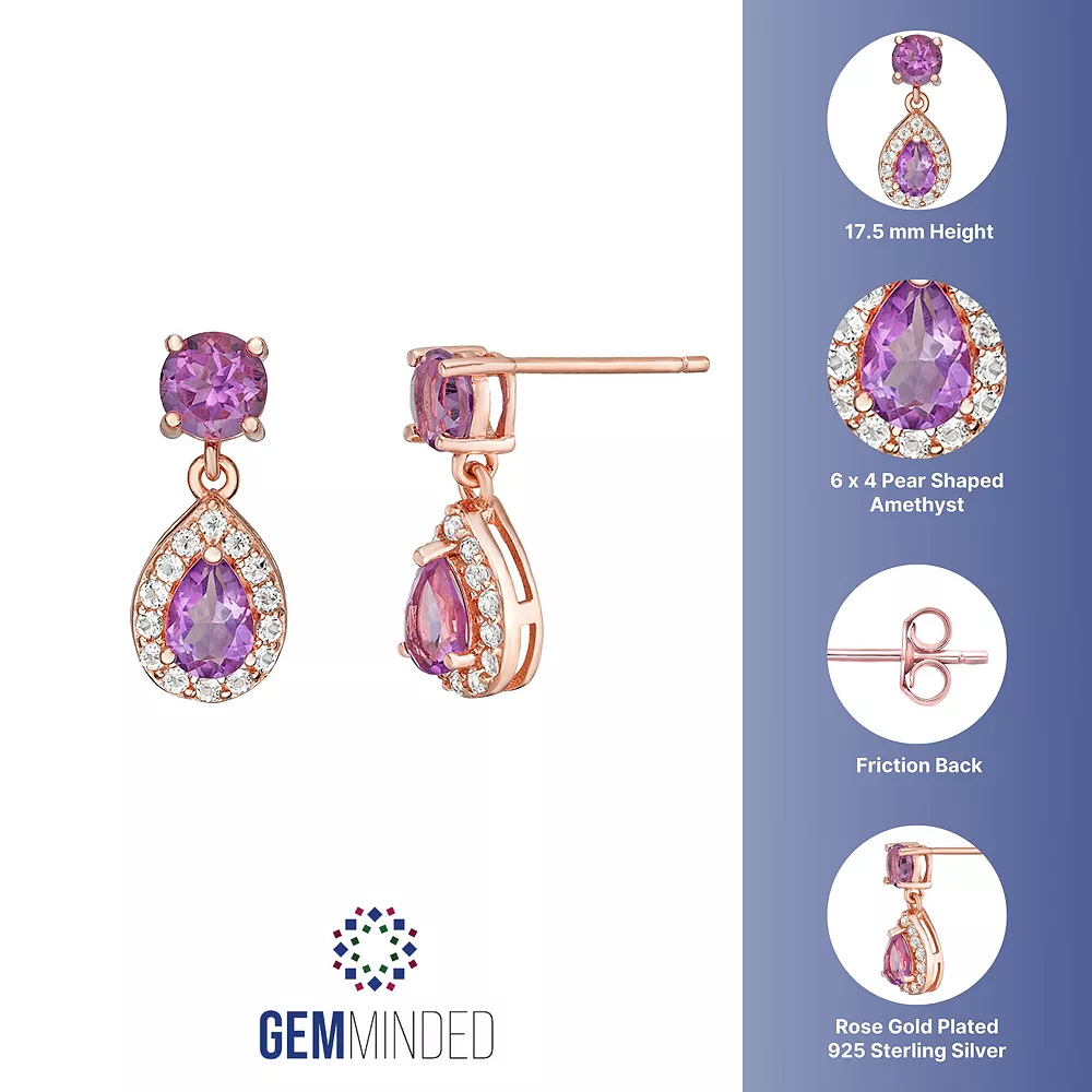 Gemminded 18k Rose Gold Over Silver Amethyst Drop Earrings 4 Gemminded 18k Rose Gold Over Silver Amethyst Drop Earrings - Image 2
