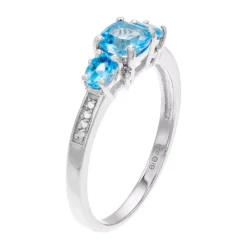 Gemminded Silver Tone Blue Topaz & Diamond Accent 3 Stone Ring -Gemminded Jewelry 3738870 ALT