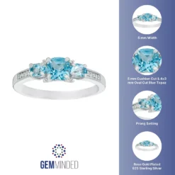Gemminded Silver Tone Blue Topaz & Diamond Accent 3 Stone Ring -Gemminded Jewelry 3738870 ALT5