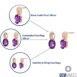 Gemminded Rose Gold Over Silver Amethyst Drop Earrings -Gemminded Jewelry 3738879 ALT5