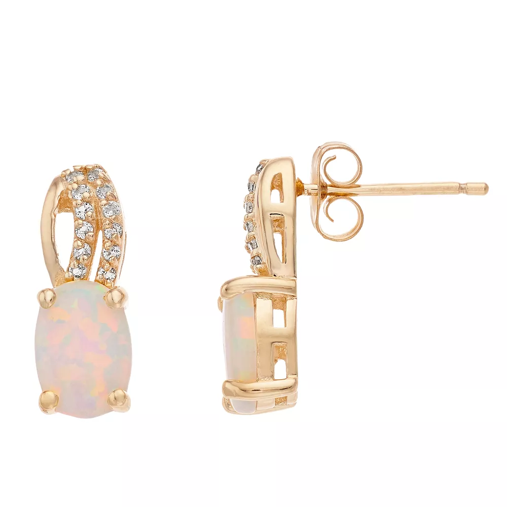 Gemminded Gold Over Silver Lab-Created Opal Drop Earrings 3 Gemminded Gold Over Silver Lab-Created Opal Drop Earrings