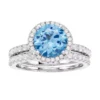 Gemminded Lab-Created Aquamarine Silver Tone 2-Piece Wedding Band Set -Gemminded Jewelry 3738959