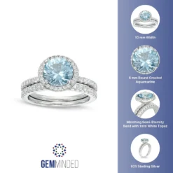 Gemminded Lab-Created Aquamarine Silver Tone 2-Piece Wedding Band Set -Gemminded Jewelry 3738959 ALT5