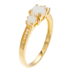 Gemminded 18k Gold 3-Stone Lab-Created Opal & Diamond Accent Ring -Gemminded Jewelry 3739000 ALT