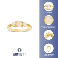 Gemminded 18k Gold 3-Stone Lab-Created Opal & Diamond Accent Ring -Gemminded Jewelry 3739000 ALT5