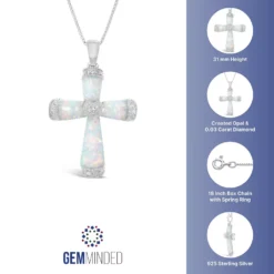 Gemminded Silver Tone Lab-Created Opal & Diamond Accent Cross Necklace -Gemminded Jewelry 3739001 ALT5