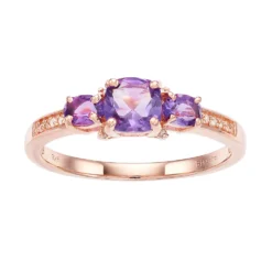 Gemminded 18k Rose Gold Over Silver 3-Stone Amethyst & Diamond Accent Ring