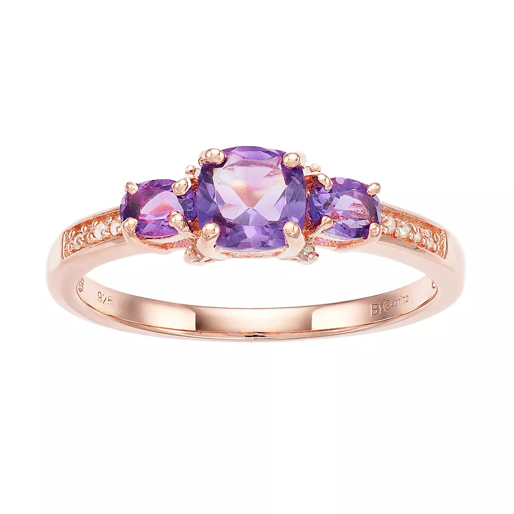 Gemminded 18k Rose Gold Over Silver 3-Stone Amethyst & Diamond Accent Ring 3 Gemminded 18k Rose Gold Over Silver 3-Stone Amethyst & Diamond Accent Ring