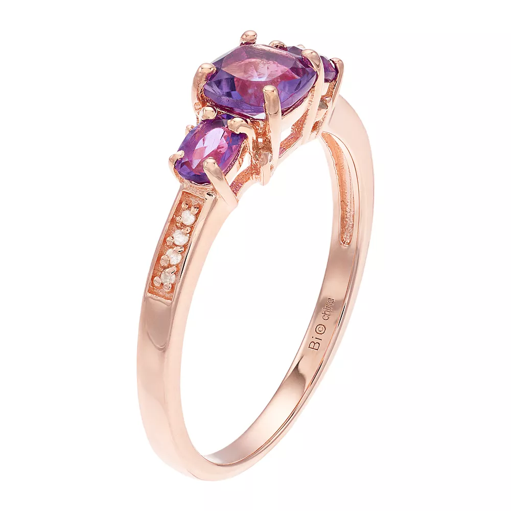 Gemminded 18k Rose Gold Over Silver 3-Stone Amethyst & Diamond Accent Ring 4 Gemminded 18k Rose Gold Over Silver 3-Stone Amethyst & Diamond Accent Ring - Image 2
