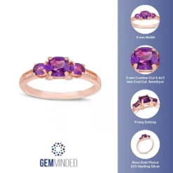 Gemminded 18k Rose Gold Over Silver 3-Stone Amethyst & Diamond Accent Ring 7 Gemminded 18k Rose Gold Over Silver 3-Stone Amethyst & Diamond Accent Ring -Gemminded Jewelry 3739007 ALT5