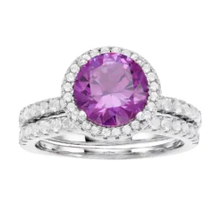 Gemminded Lab-Created Alexandrite Silver Tone 2-Piece Wedding Band Set