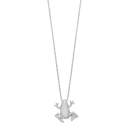 Gemminded Silver Tone Lab-Created Opal Frog Pendant Necklace
