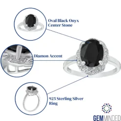 Gemminded Sterling Silver Onyx & Diamond Accent Ring -Gemminded Jewelry 3739087 ALT5