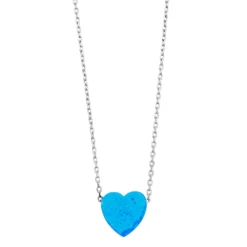 Gemminded Sterling Silver Lab-Created Blue Opal Heart Pendant Necklace