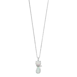 Gemminded Sterling Silver Lab-Created Opal & Diamond Accents Cat Pendant Necklace