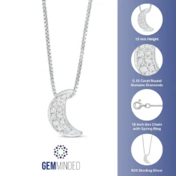 Gemminded Sterling Silver 1/10 Carat T.W. Diamond Crescent Moon Pendant Necklace -Gemminded Jewelry 3739146 ALT5