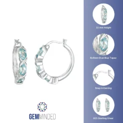 Gemminded Genuine Blue Topaz Silver-Tone Hoop Earrings -Gemminded Jewelry 3739151 ALT5