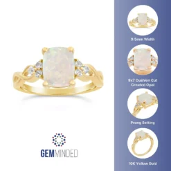 Gemminded Gold Over Sterling Silver Lab-Created Opal Ring -Gemminded Jewelry 3739156 ALT5
