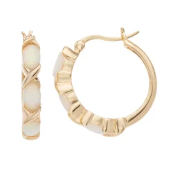 Gemminded 18k Gold Over Silver Lab-Created Opal Hoop Earrings
