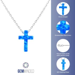 Gemminded Sterling Silver Lab-Created Blue Opal Cross Pendant Necklace -Gemminded Jewelry 3739166 ALT5