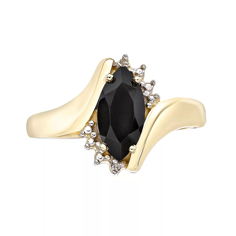 Gemminded 10k Gold Onyx & Diamond Accent Bypass Ring 6 Gemminded 10k Gold Onyx & Diamond Accent Bypass Ring - Image 4