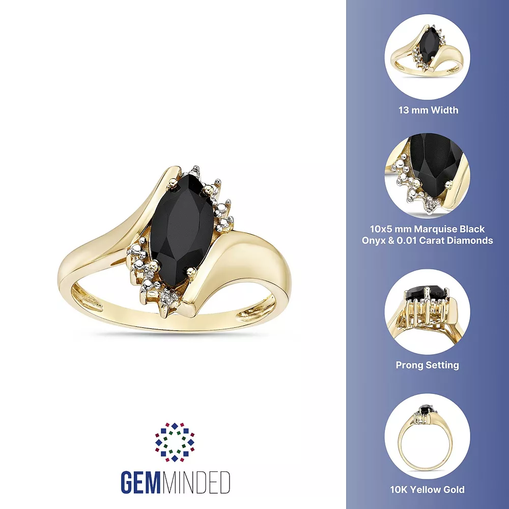 Gemminded 10k Gold Onyx & Diamond Accent Bypass Ring 7 Gemminded 10k Gold Onyx & Diamond Accent Bypass Ring - Image 5