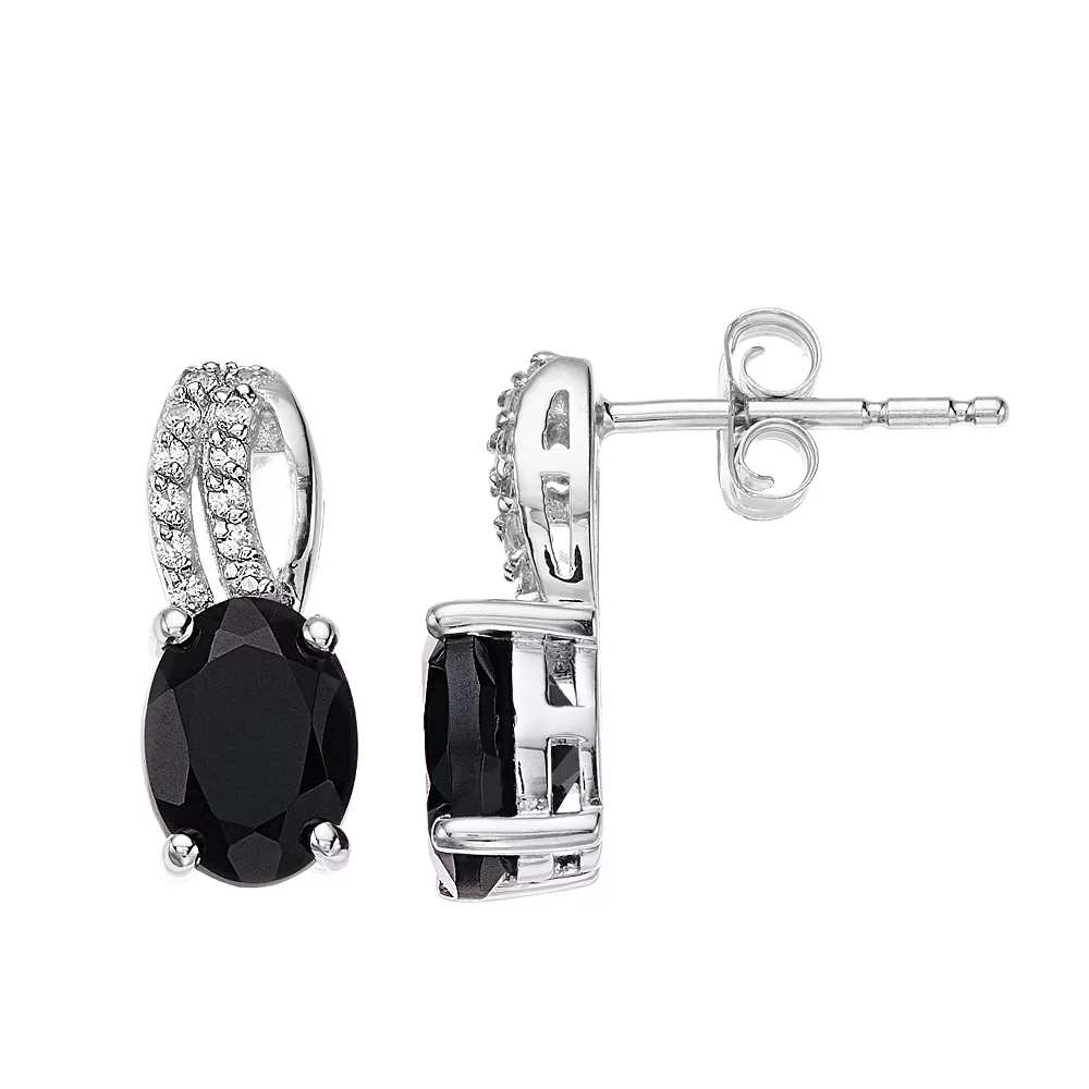 Gemminded Sterling Silver Onyx & White Topaz Drop Earrings 3 Gemminded Sterling Silver Onyx & White Topaz Drop Earrings