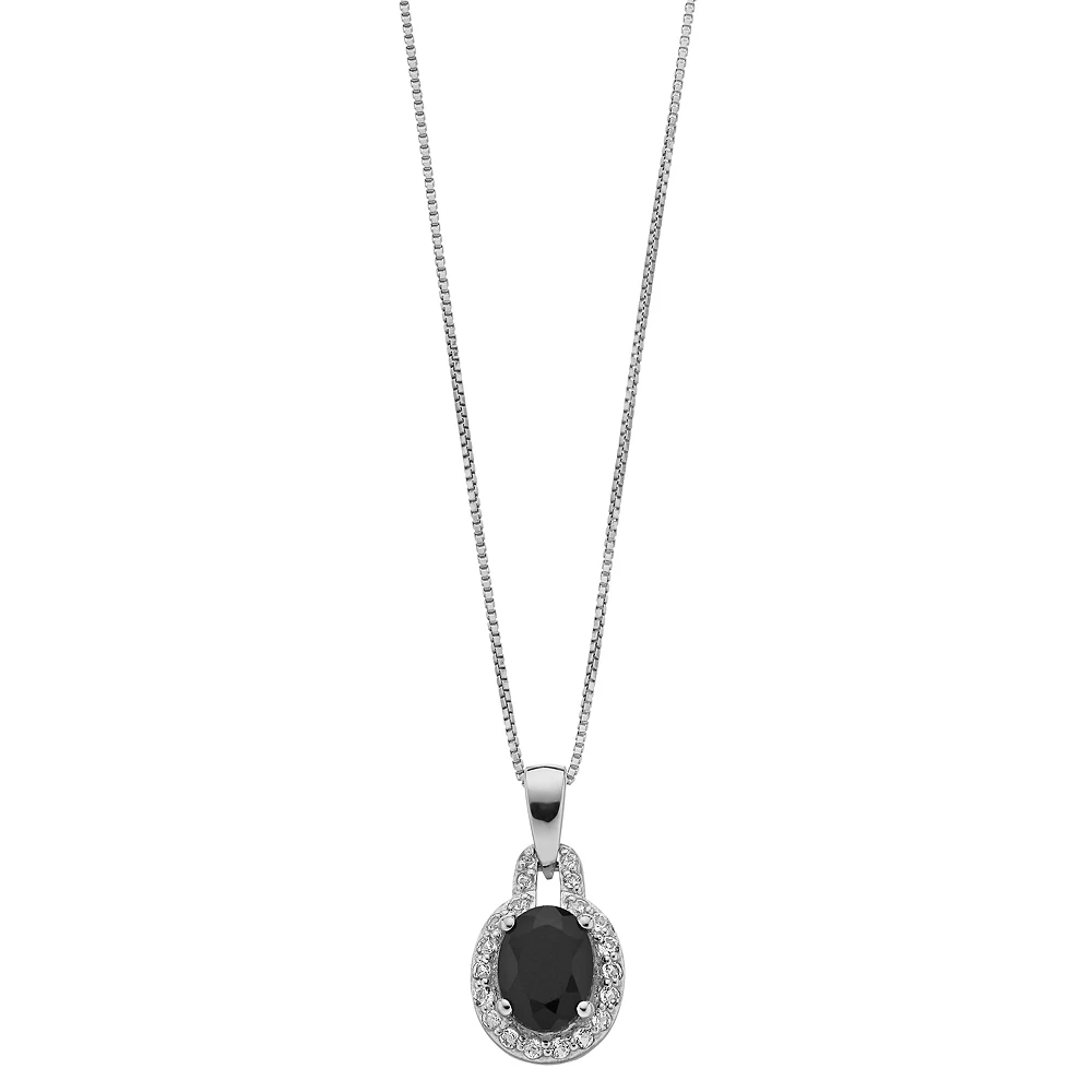 Gemminded Sterling Silver Onyx & White Topaz Oval Halo Pendant 3 Gemminded Sterling Silver Onyx & White Topaz Oval Halo Pendant
