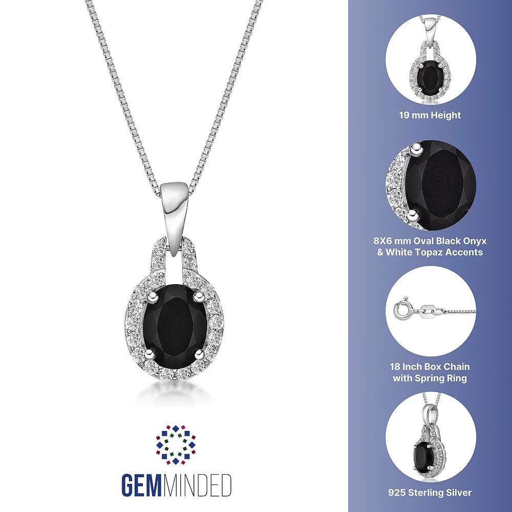 Gemminded Sterling Silver Onyx & White Topaz Oval Halo Pendant 4 Gemminded Sterling Silver Onyx & White Topaz Oval Halo Pendant - Image 2